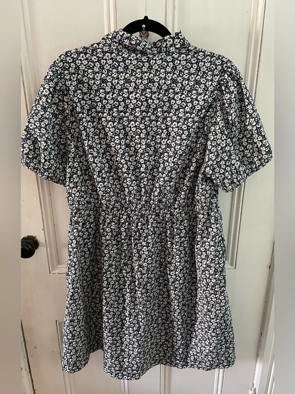 J.Crew Factory Cotton Floral Mini Dress Size 14 Navy & White Short Sleeve